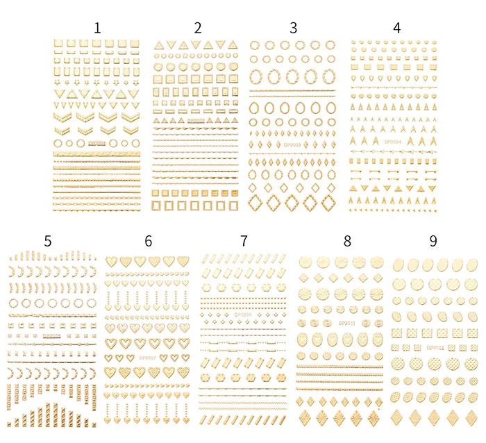 Золотые 3D наклейки для ногтей, полосы, геометрическое сердце, самоклеющиеся наклейки для нейл-арта, переводные наклейки, украшение для маникюра