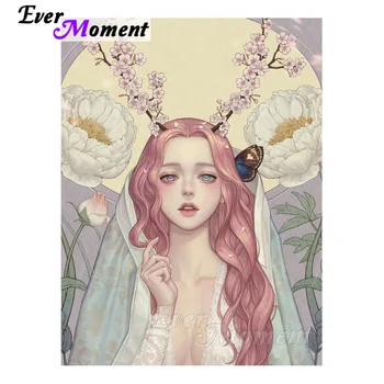 

Ever Moment Diamond Painting Flowers Girl Fairy Full Square Resin Drills Diamond Embroidery Handicrafts Art Decoration 4Y312