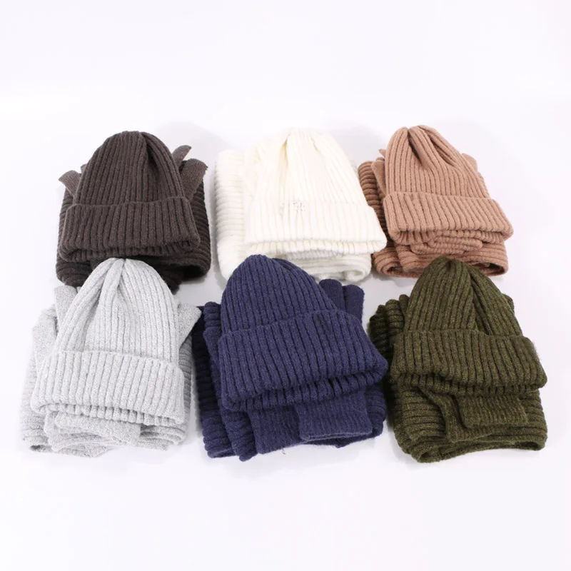 Unisex Beanie Hats Scarf Gloves Three-piece Winter Knitting Hat Men Women's Fashion Outdoor Warm Thick Beanie Hat Scarf Gloves
