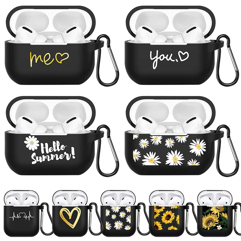 

Daisy Flowers Love Heart Soft Case For Aipods Pro Capas With Hook Black Coque For Aipods 3 2 1 Wireless Bluetooth Earphone Cases