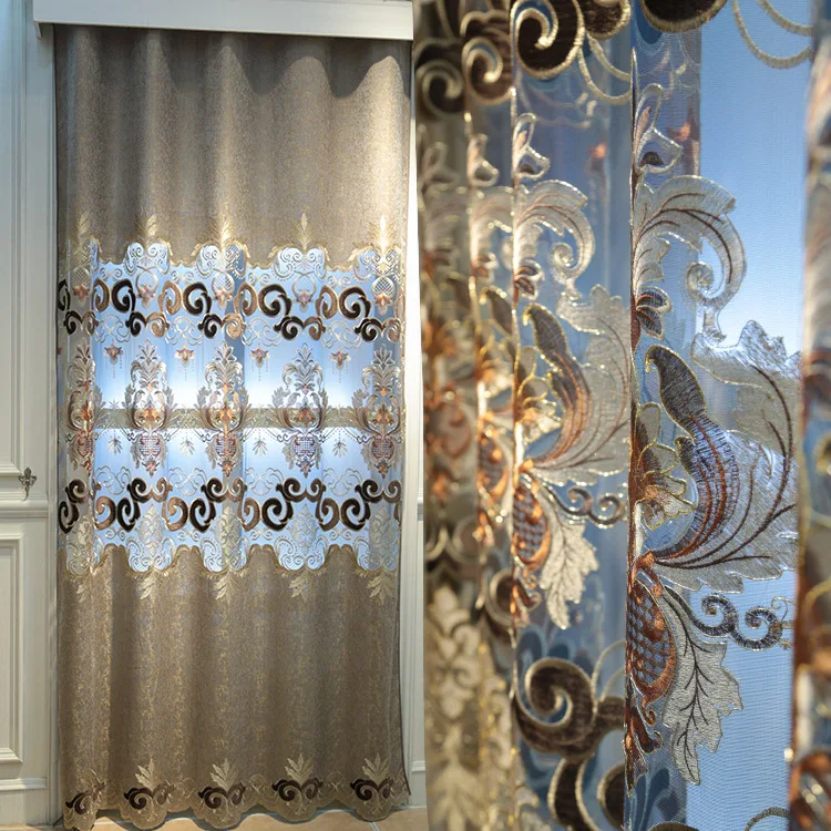 

Modern European Light Luxury Chenille Embroidery Curtains for Living Dining Room Bedroom.