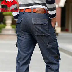 Blessbat новые джинсы с инструментами мульти-мешок прямые трубки большого размера свободная Мужская одежда