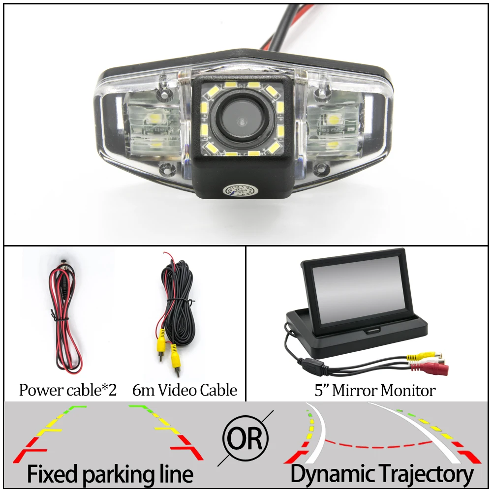 Камера заднего вида CCD с фиксированной или динамической траектории для Honda Accord 2001-2010/City-/Civic 2012~ автомобильная парковочная камера - Название цвета: 12LED 5 in Foldable