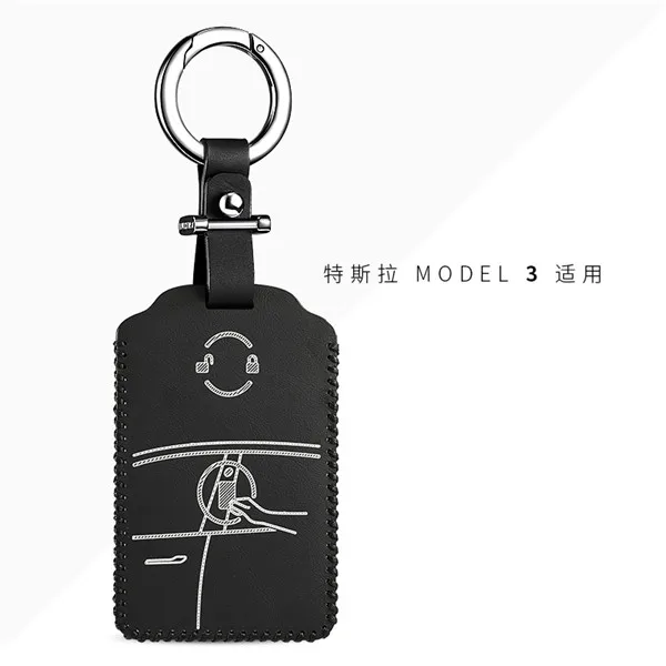 Чехол для ключей автомобиля tesla модель 3 натуральная кожа дистанционный брелок держатель брелок - Название цвета: Black