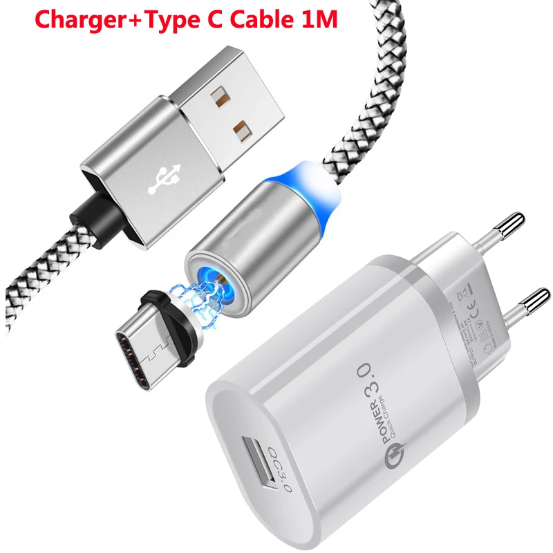 QC 3,0 быстрое зарядное устройство магнитный USB type-c Магнитный зарядный кабель Redmi Note 8 Pro для huawei P30 Pro P20 Lite mate 20 30 Honor 20 - Тип штекера: Charger and Cable