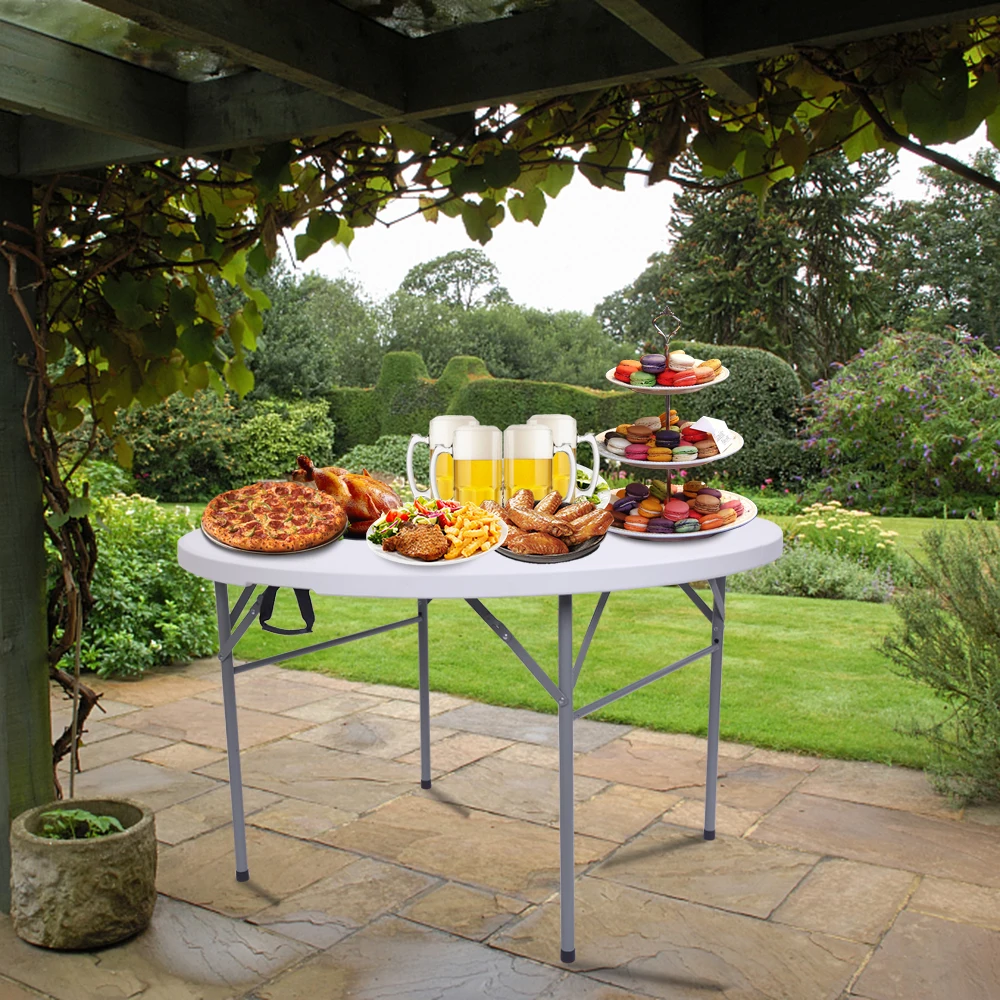 

Outdoor 48Inch Round Folding Table Portable Utility White Perfect for Offices Schools Gardens Guards and More[US-Stock]