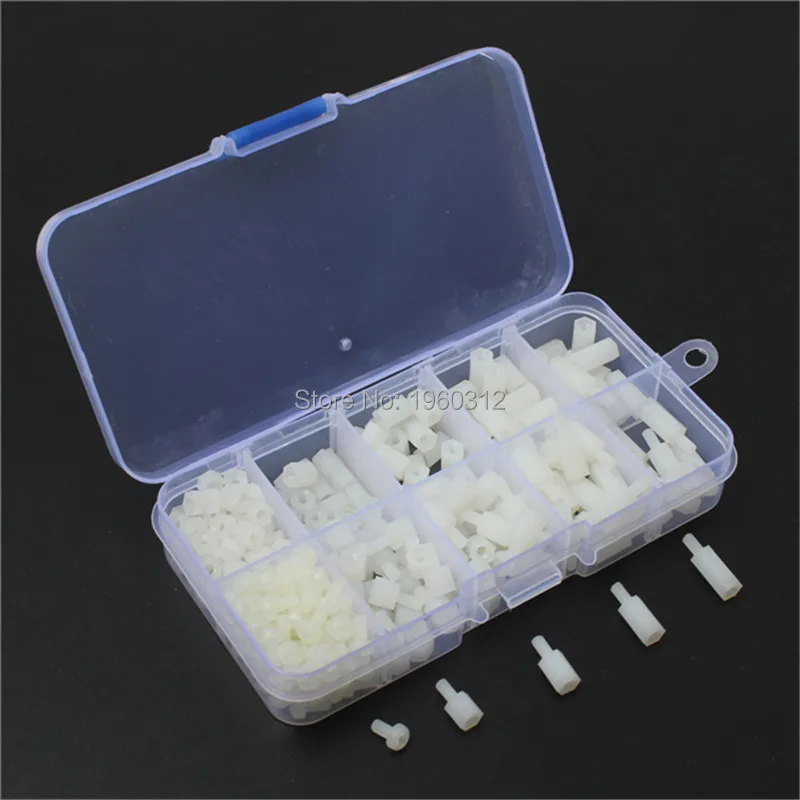 M2 M2.5 M3 M4 Nylon Screw White or Black Hex Screw Nut Spacer Stand-off Varied Length Assortment Kit Box 300pcs/set screw bolt nut set,hex nuts assortment kit,screw washer nut kit,auto fasteners assortment