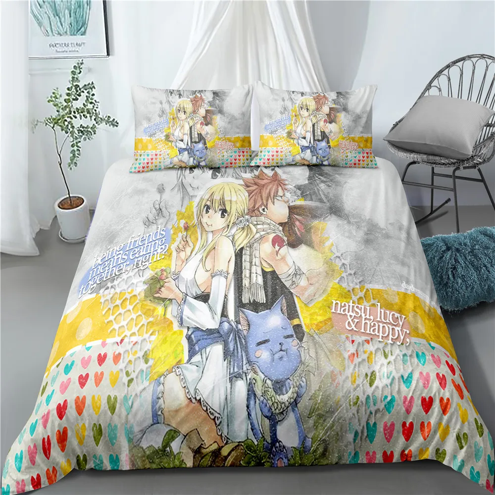 Modern Popular Animation Fairy Tail Pattern Home Textile 3D Digital Printing Home Decoration Down Quilt Cover Pillowcase Bedding 