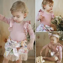 Комбинезон с оборками для новорожденных девочек от 0 до 18 месяцев, юбка с бахромой и цветочным рисунком, комплект одежды из 3 предметов