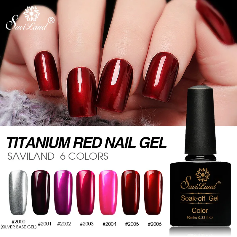 Saviland 10ml Reflective Titanium Red Color Nail Gel Polish UV Gel Lacquer Hybird Glitter Mirror Metal Gel Varnish Nail Art