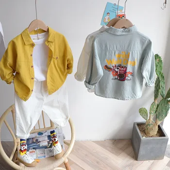 

CHILDREN'S Shirt 2020 Spring CHILDREN'S Shirt Long-sleeved Cardigan Cartoon Printed Fashion Child Korean-style Childrenswear