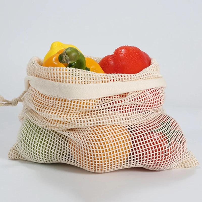 Fruit/Vegetable/Rice/Bread Reusable String Bag Mesh Cloth Linen Sundries  zi 