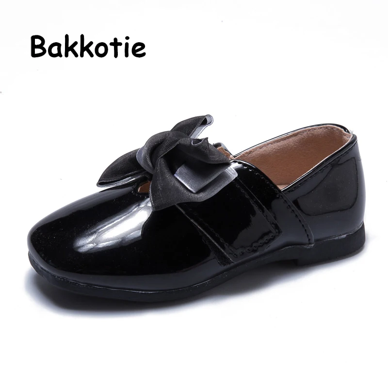 Bakkotie/ г.; модельные туфли для маленьких девочек; Новинка; детская Осенняя обувь из искусственной кожи черного цвета с милым бантом; модные розовые туфли принцессы на плоской подошве в стиле Мэри Джейн