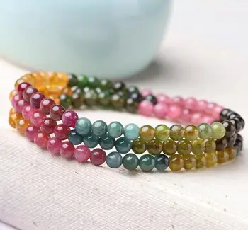 

Beautiful jewelry, 6mm Colorful Red Pink Green Yellow Tourmaline Gemstone Bracelet "A " Grade