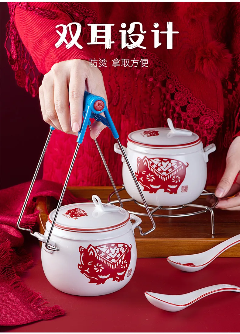 Керамический горшок для тушения Tureen с крышкой тоник суповая чаша мультяшная чашка женьшень кубилоза чаша водонепроницаемый тушью отель китайский стиль медленно
