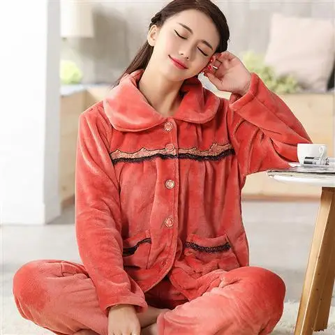 Red women pajama Пижамы женские большие размеры зимняя Пижама женские сексуальные толстые коралловые флисовые зимние пижамы женские пижамы большого размера костюм 2 Pic сна - Цвет: Red women pajama