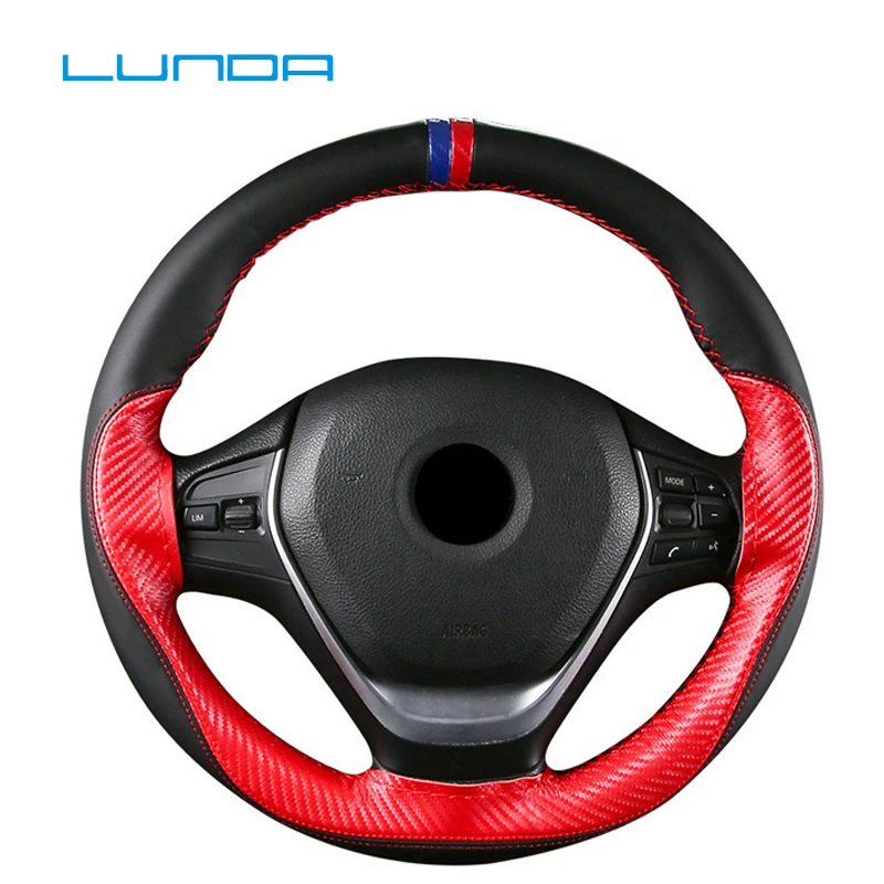 15 inch/38 cm Anti-slip Car Steering Wheel Cover DIY Carbon Fiber And Thread Soft Leather Auto Car Steering Wheel Covers