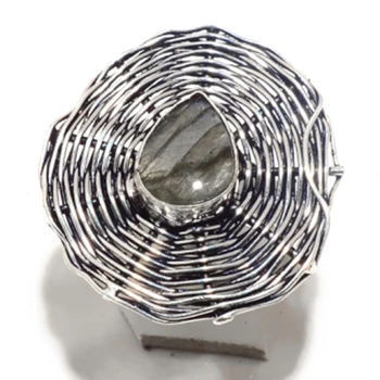 

Genuine Labradorite Ring Silver Overlay over Copper , Hand Made Women Jewelry gift , R6512 , Size: 10