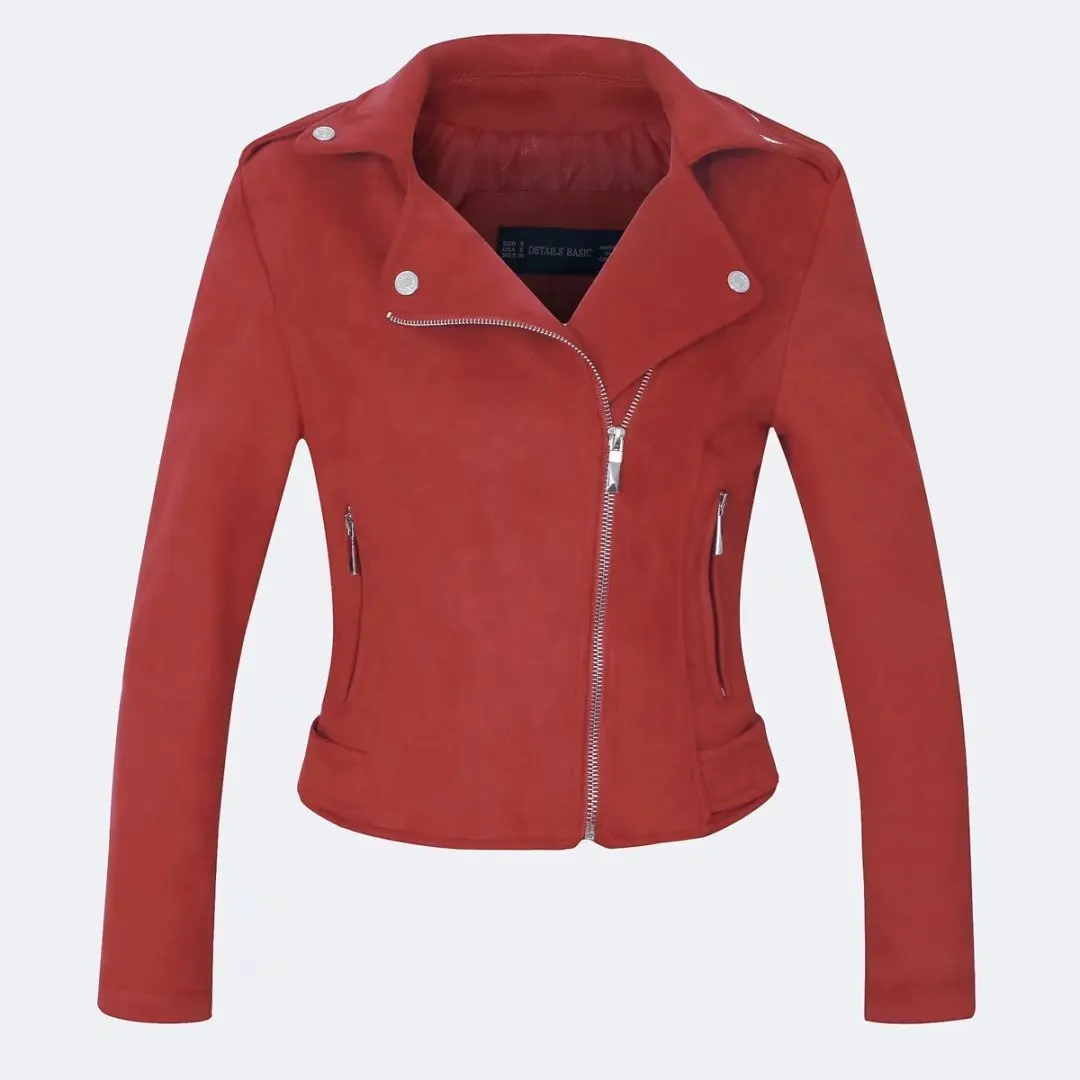 

New 2020 Spring Autumn Women Faux Suede Jacket Motorcycle Faux Leather Jacket Slim Turn-down Collar Short Design Jacket