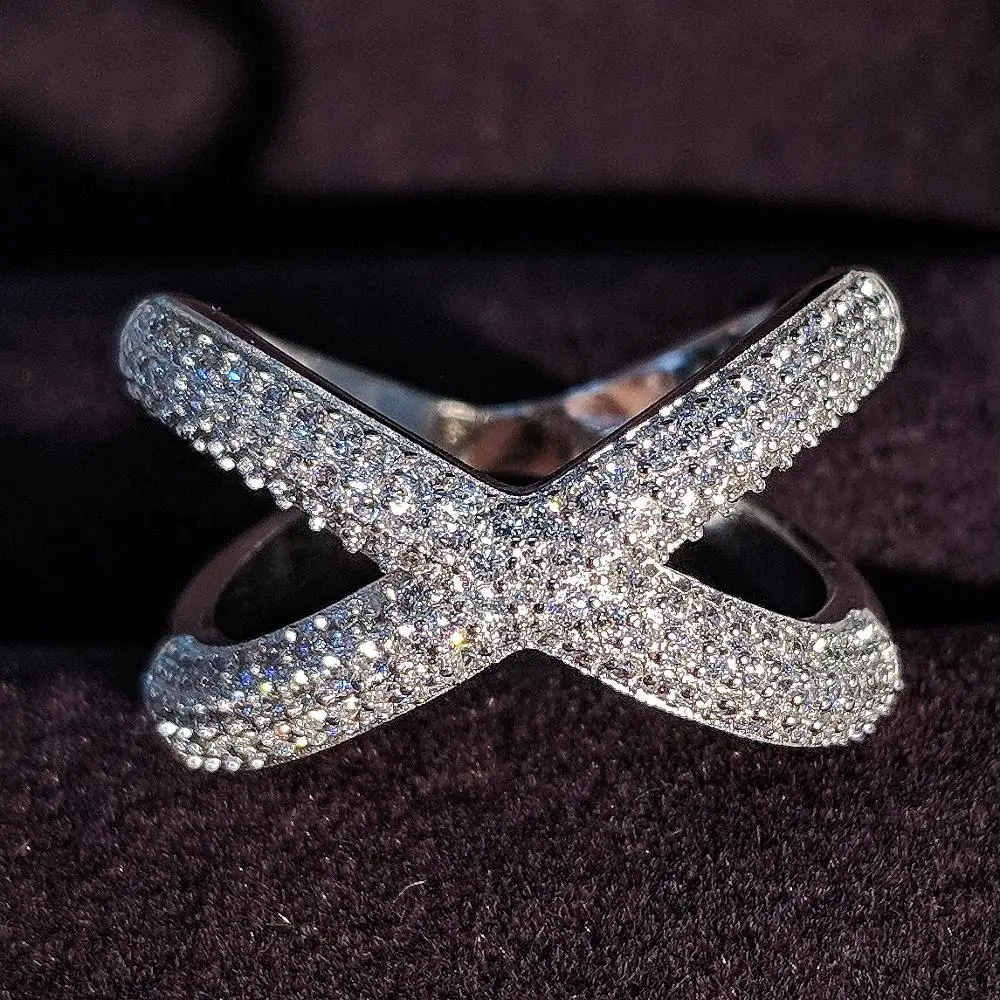 Твердые Оригинальные 925 пробы серебряные кольца для женщин X форма модное обручальное кольцо Вечность ювелирные изделия рождественские подарки R4810