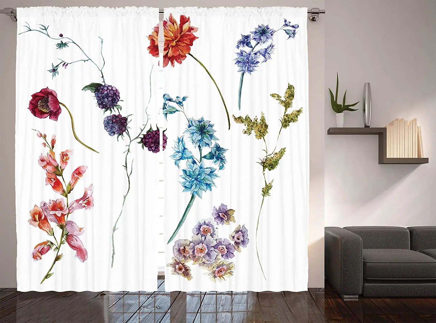 Watercolor Flower Curtains Colorful Watercolor Wildflowers And Sprigs