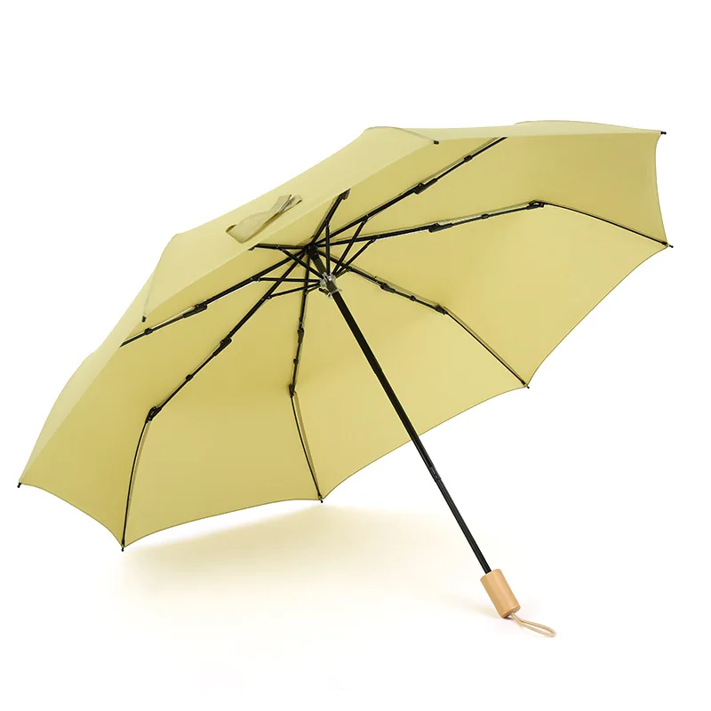 Высококачественный автоматический складной зонт, мужской деловой Зонт с твердой деревянной ручкой, Ретро стиль, тройной складной зонт, мужские подарки