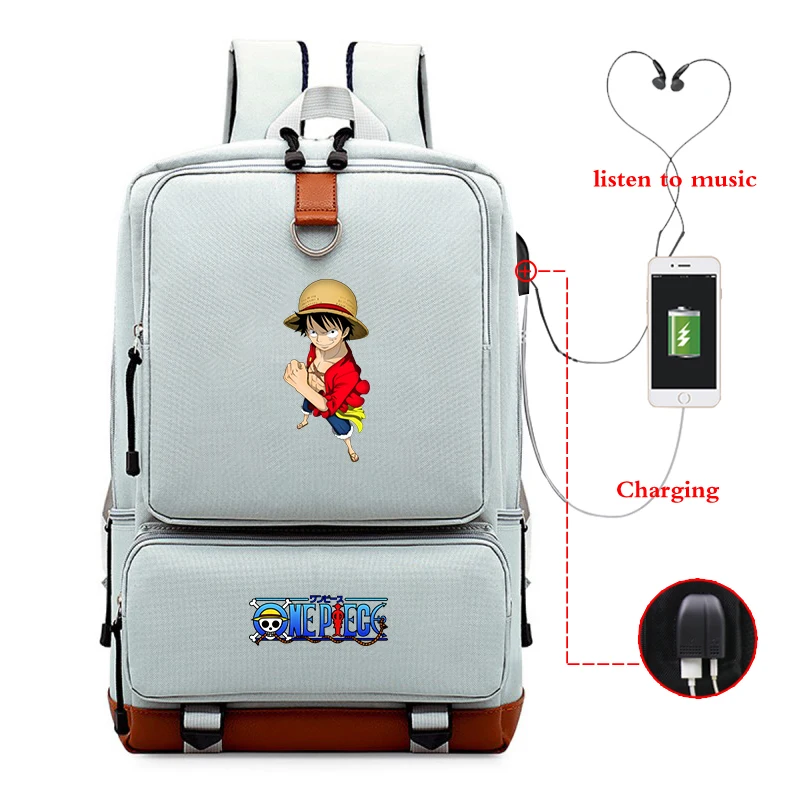 Anime Black Backpack USB Charging Large Capacity Bagpack Unisex School Bags Backpacks Travel Bag for College Bookbag Sac A Dos