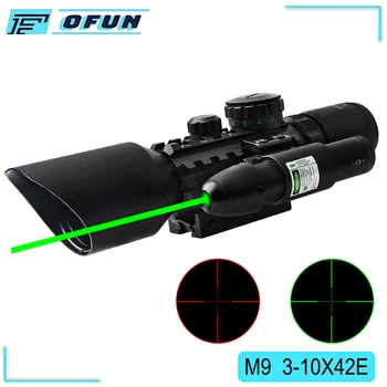 

M9 3-10x42EG Tactical Optics Reflex Sight Riflescope Picatinny Weaver Mount Red Green Dot Hunting Scopes With Red / Green Laser