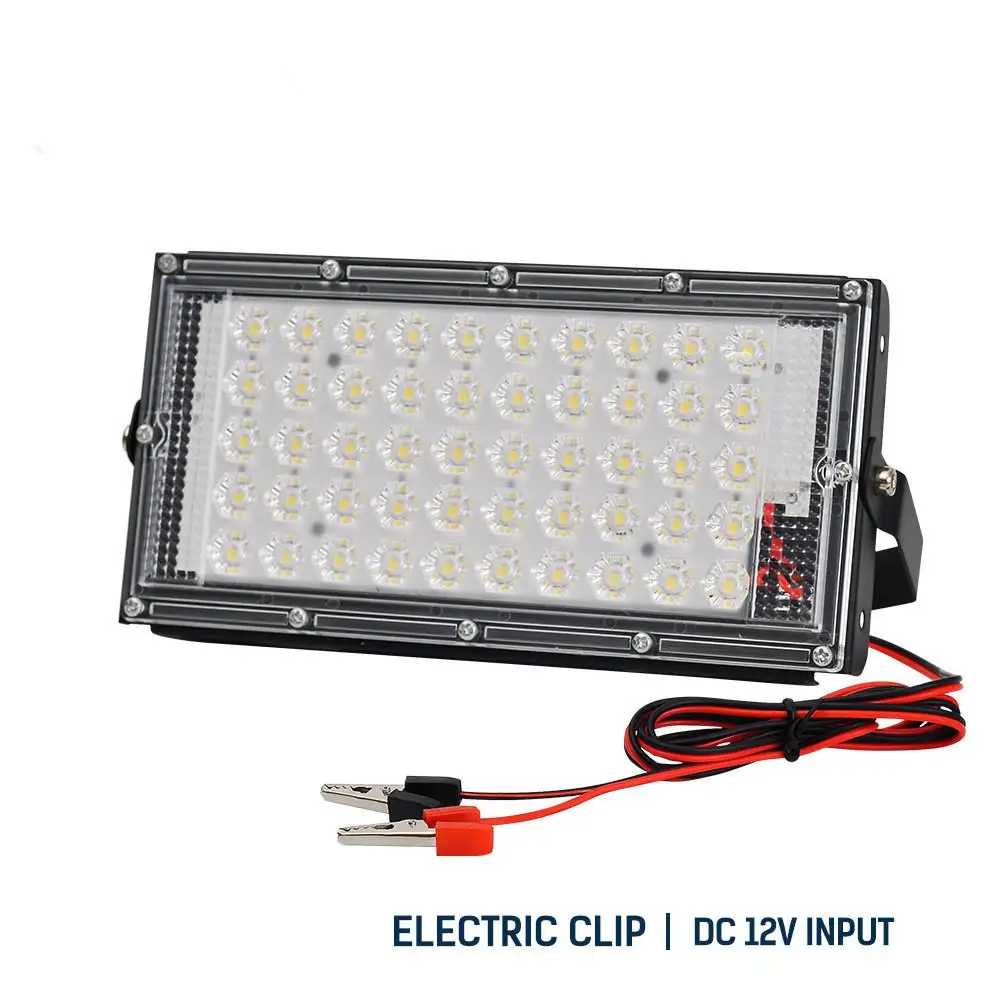 Crocodile Clip Led Flood Lights 50W DC12V LED Outdoor Lighting Spotlights Camping Lamp Industry Light Night Market Sporting Lamp dc12v 24v cob led strip 8mm pcb 384 leds m flexible cob led lights red greeen blue ice blue pink gold led tape 5m