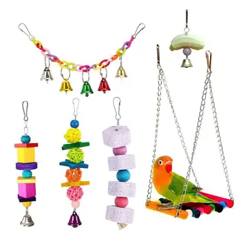 

6pcs Bird Parrot Toys Hanging Bell Pet Bird Cage Hammock Swing Toy Hanging Toy For Small Parakeets Cockatiels, Conures, Macaws,