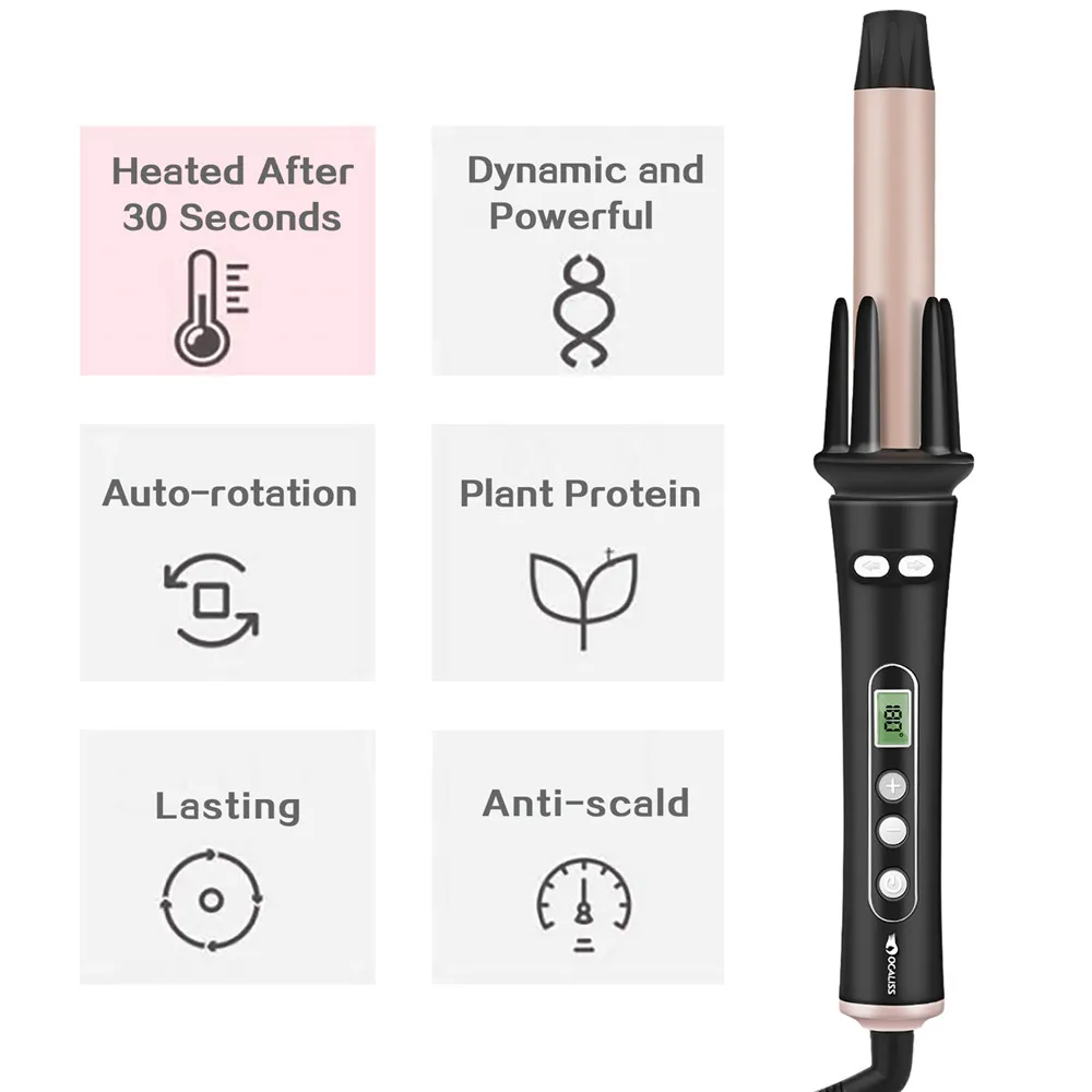 Curling Iron Automatic Hair Curling Wand Hair Curler Ocaliss Auto Wavy Curling iron 1-inch 30s Instant Ceramic Heat Wand and LCD