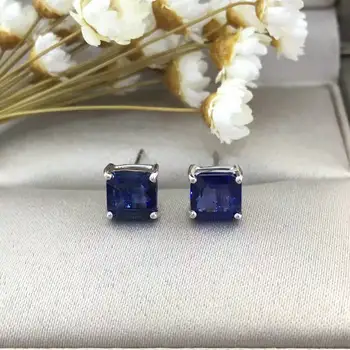 

18K Gold 2.038ct Natural Sapphire Stud Earrings for Women Diamond Encrusted Free Shipping