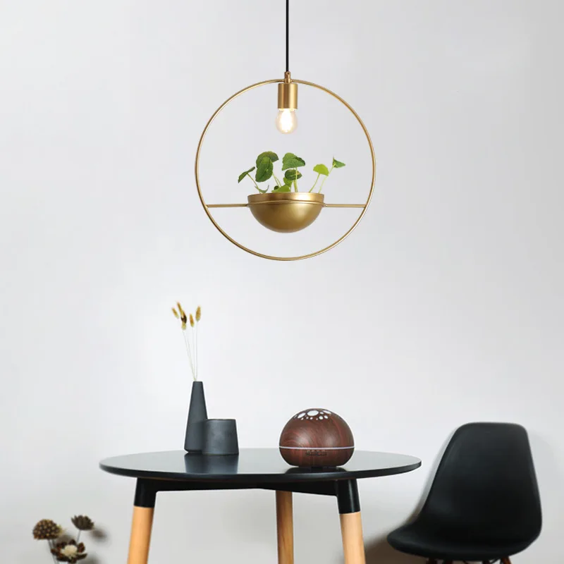 

Contemporary LED Lamp Plant Nordic Gold Round Bar Window Balcony Milk Tea Shop Single Head Droplight