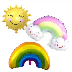 Большая Радуга улыбка солнце дизайн фольги воздушные шары для детей день рождения Лето Вечеринка ребенок душ Свадебные украшения гелиевые