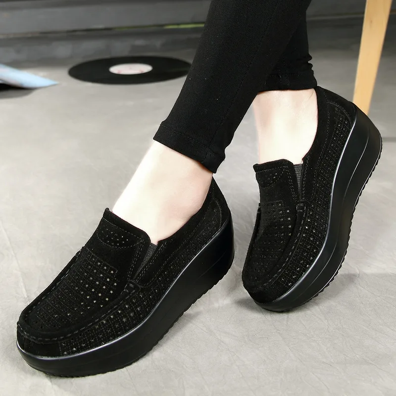 563ji Women Flat Platform Loafers Ladies Elegant Suede Leather Moccasins Shoes Woman Slip On Moccasin Women's blue Casual Shoes