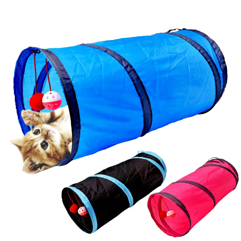 Pet Tunnel Funny Cat Tunnel 2 Holes Play Tubes Balls Collapsible
