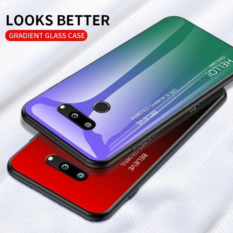 Hard Tempered Glass Cover For LG G8 G7 G6 G5 Cases Gradient Protection Case Soft Silicone edge Fundas Capa |