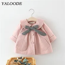 Весенне-осенняя куртка для маленьких девочек, клетчатая ветровка с бантом для девочек, модная детская верхняя одежда, пальто для малышей, де...