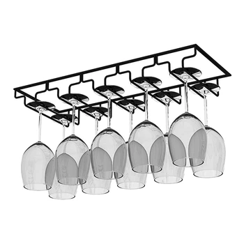 

5 Slots Wine Glass Rack-Under Cabinet Stemware Rack, Hanging Wine Glass Holder for Kitchen Bar Pub,2 Pack,Black