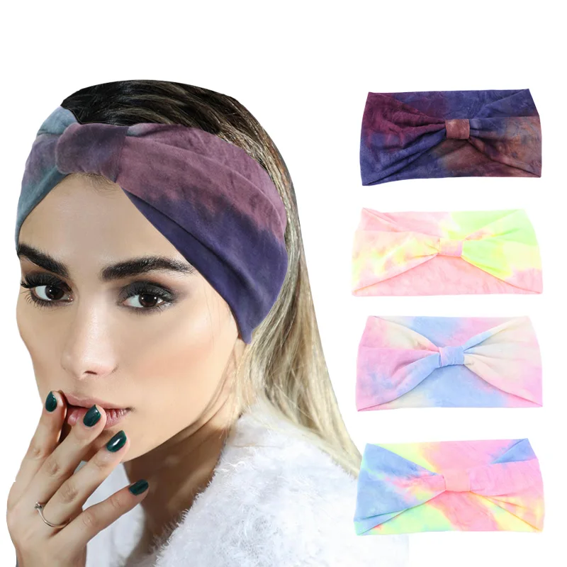 

New Cotton Tie Dye Headband For Women Sports Yoga Gym Headwear Wide Elastic Headwrap Salon Make Up Hair Hand Hair Accessories