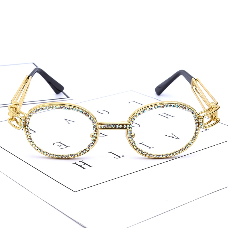 JASPEER круглые стразы солнцезащитные очки для женщин стимпанк алмаз солнцезащитные очки классические очки для мужчин прозрачные линзы Винтаж