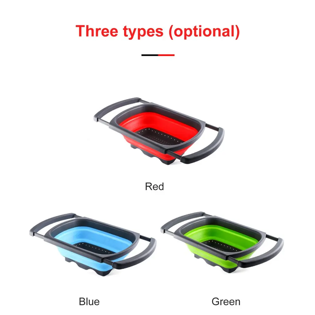 Kitchen Retractable Drain Basket Household Folding Drain Basket Rectangular Fruit and Vegetable Washing Basket