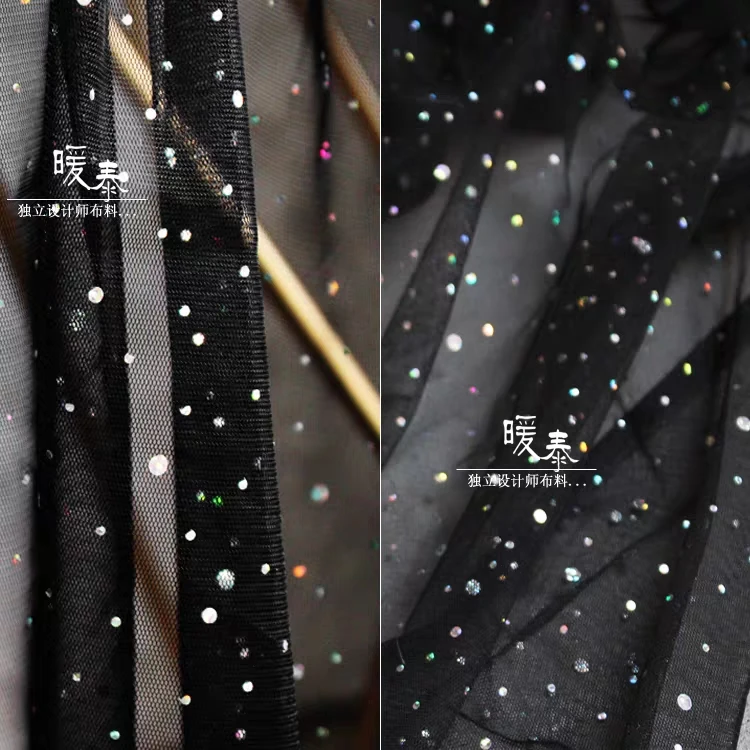 

1meter Round colour sequins Mesh Tulle Fabric DIY Skirt Dress Party Decor pettiskirt TuTu designer fabric