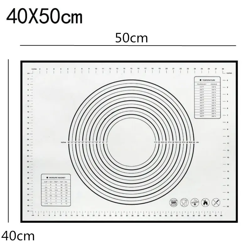 40x50cm black Силиконовый коврик для выпечки с накипью раскатки теста коврик для замеса теста антипригарная Кондитерская печь лайнер формы для выпечки 60*40/40*30 см - Цвет: 40x50cm black