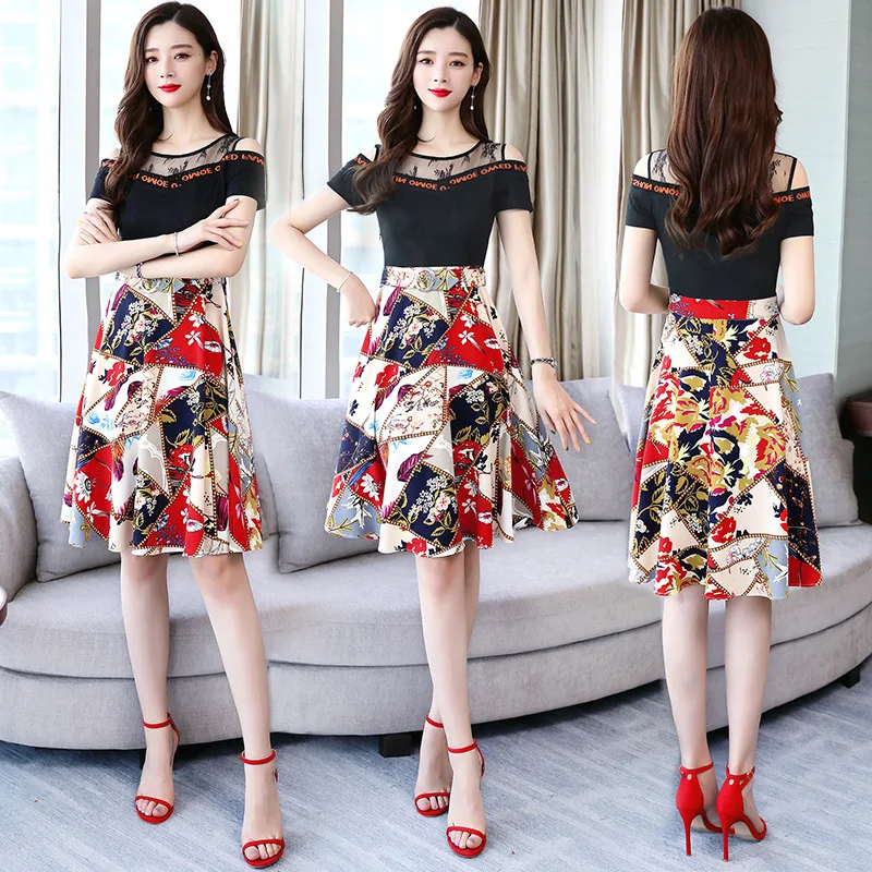 

Mid-length Short-sleeve Dress Women's Summer 2019 Summer New Style Pattern Printed Casual Comfortable