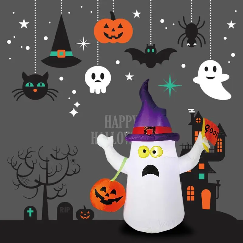 

4 ft Halloween Inflatable Blow Up Ghost with Boo Flag for Halloween Decoration P31B