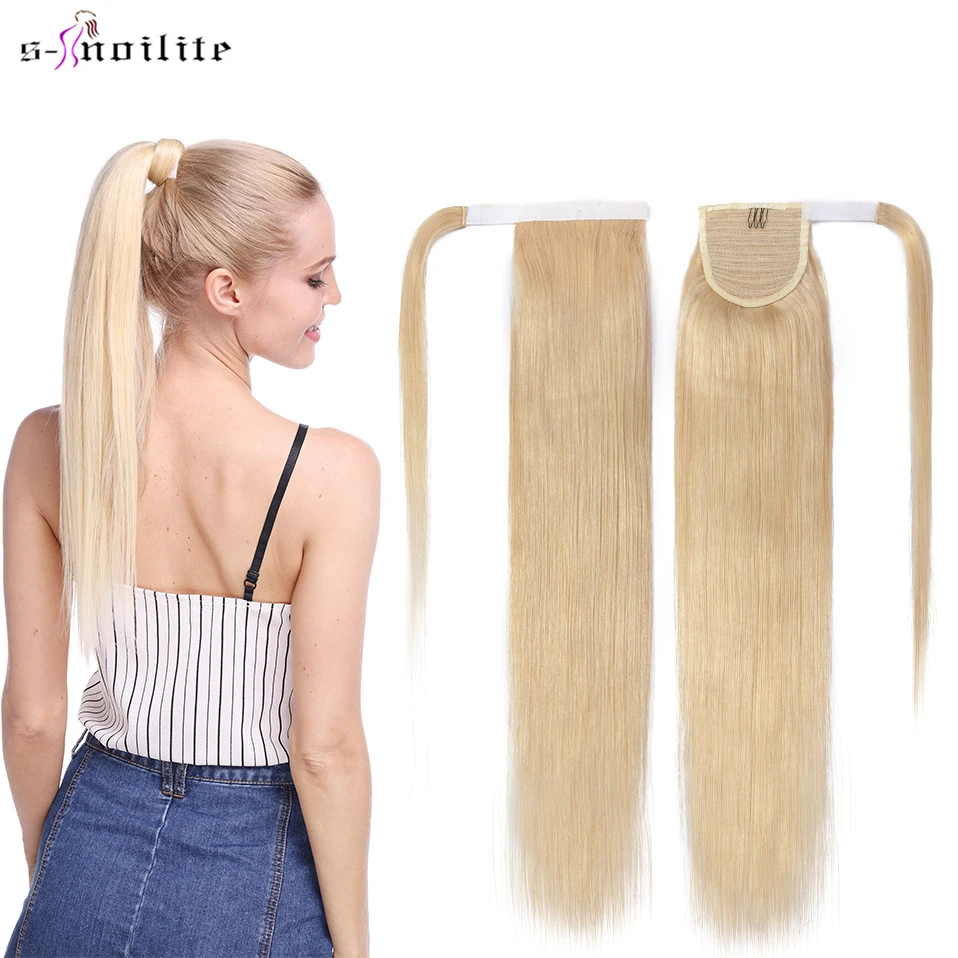 S-noilite-coletas de pelo humano de 14 -22, extensiones de cabello Remy con Clip, Coleta, Color rubio, Marrón Natural