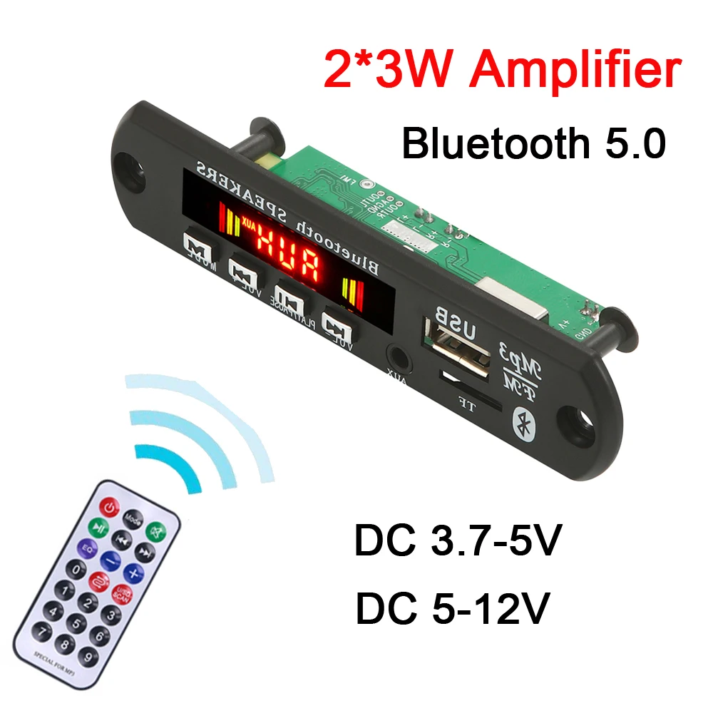 Placa decodificadora de reproductor MP3 manos libres para coche, amplificador de 5V, 12V, 2x3W, Bluetooth 5,0, módulo de Radio FM, compatibilidad con FM, TF, USB, AUX, grabadoras