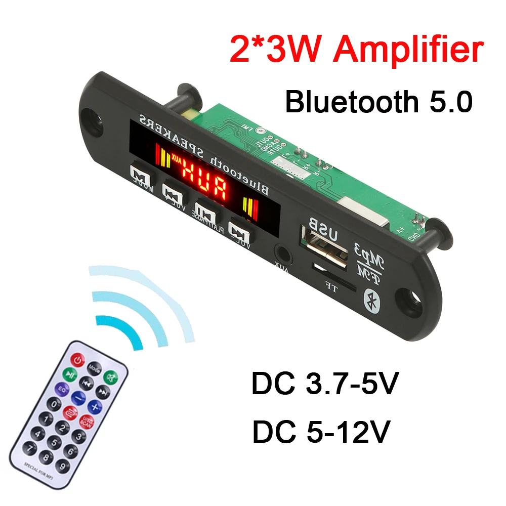 mp3player juice 5V 12V 2*3W amplifier Hands-free MP3 Player Decoder Board Bluetooth 5.0 Car FM Radio Module Support FM TF USB AUX Recorders pink mp3 player