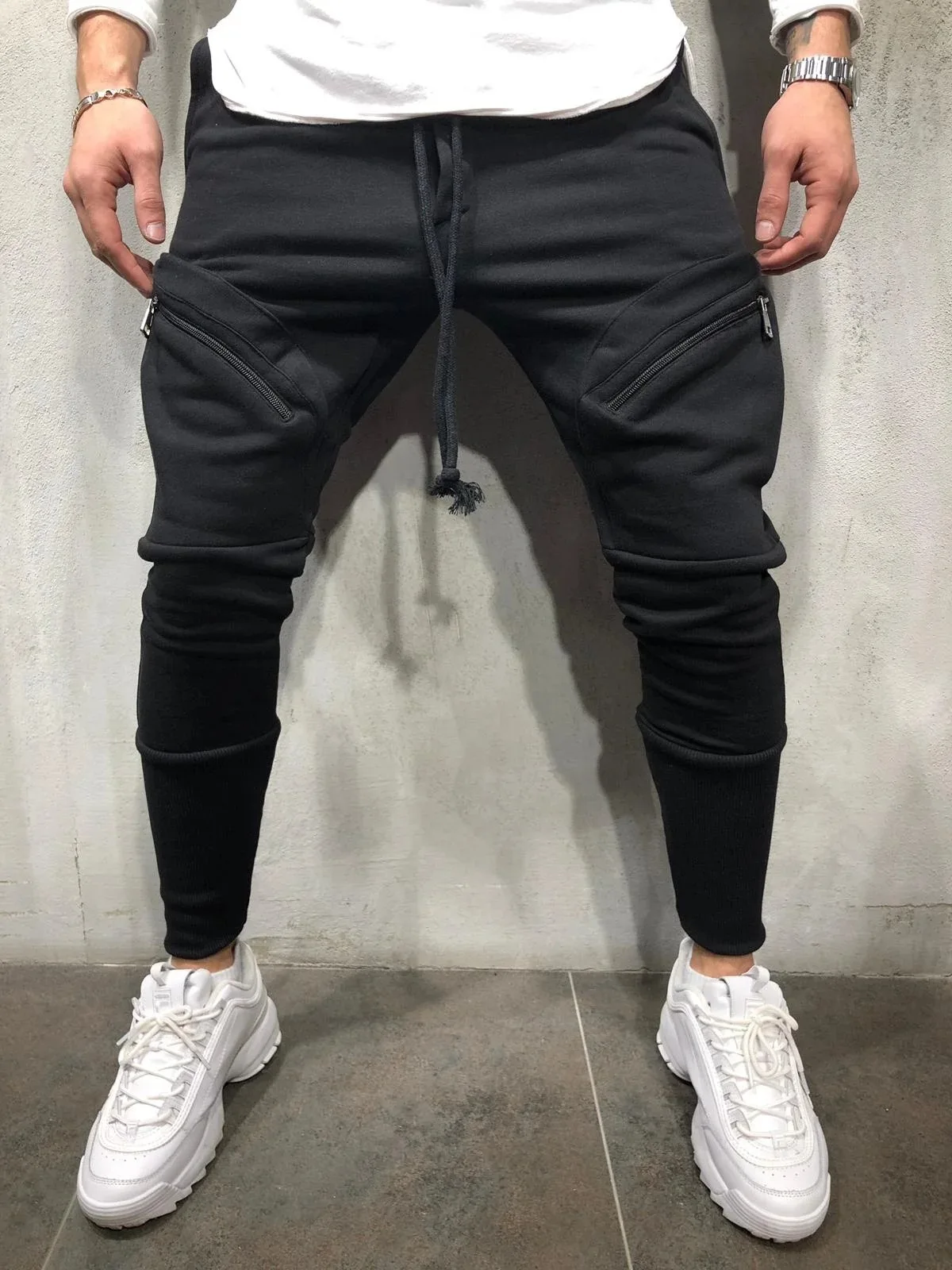 Мужские спортивные брюки для отдыха с карманами на молнии для бега - Цвет: Черный